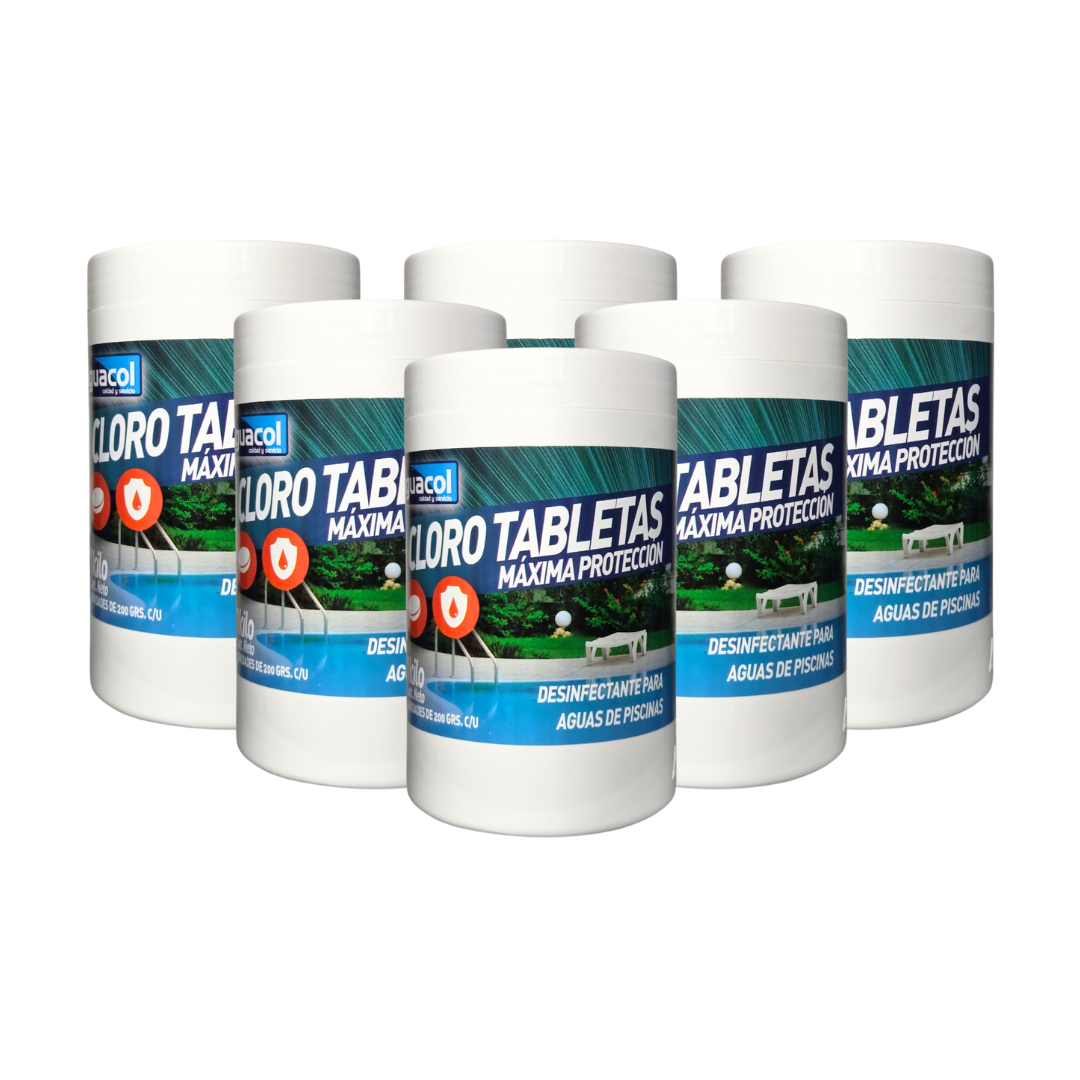 Cloro Piscina Tabletas Maxima Proteccion Aguacol 1kg (6 unidades)